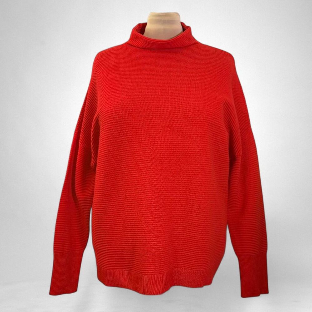 CHELSEA & THEODORE Mock Neck Ribbed Knit Red Sweater, NWOT! Size XL